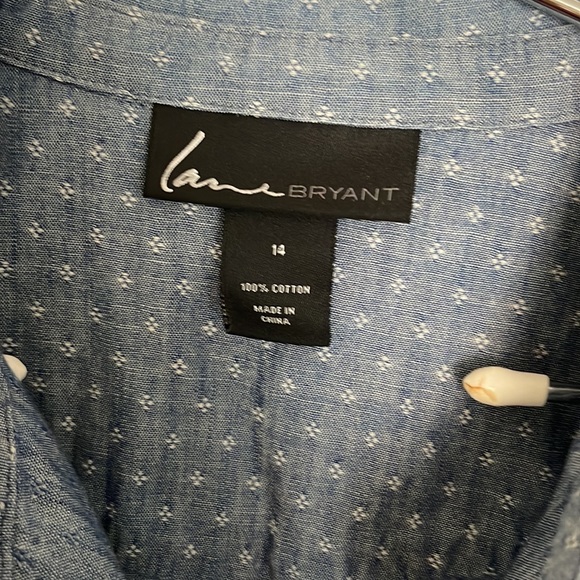 Lane Bryant • chambray denim detail print button down shirt top - Picture 3 of 4